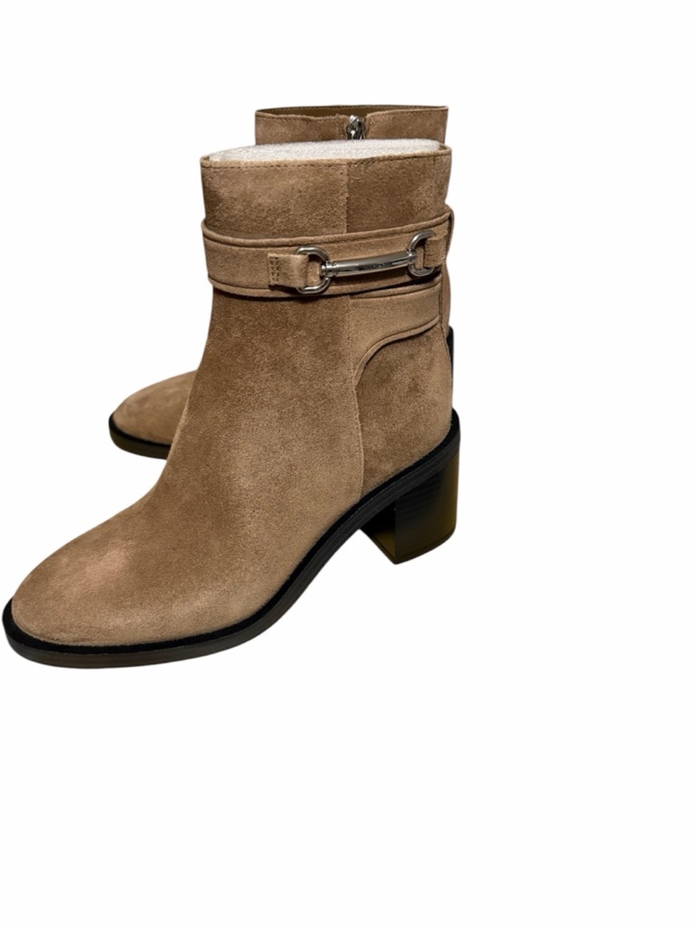 MICHAEL Michael Kors Taupe Suede Ankle Booties with Silver Buckle
